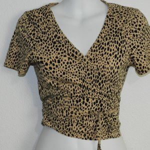 Brandy Melville surplice wrap animal print, short cap sleeve crop top